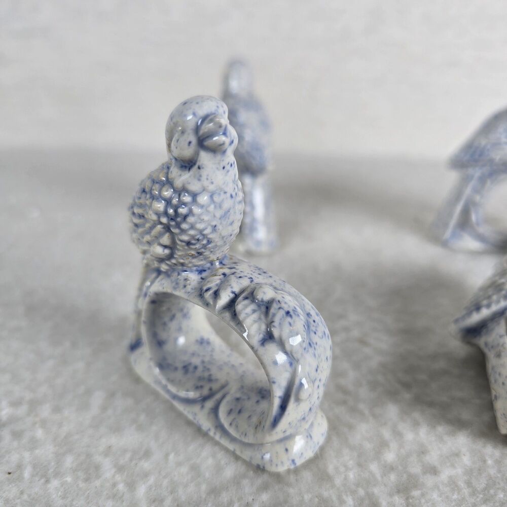 Vintage Chinoiserie Blue and White Bird Ceramic Napkin Holders Set of 5